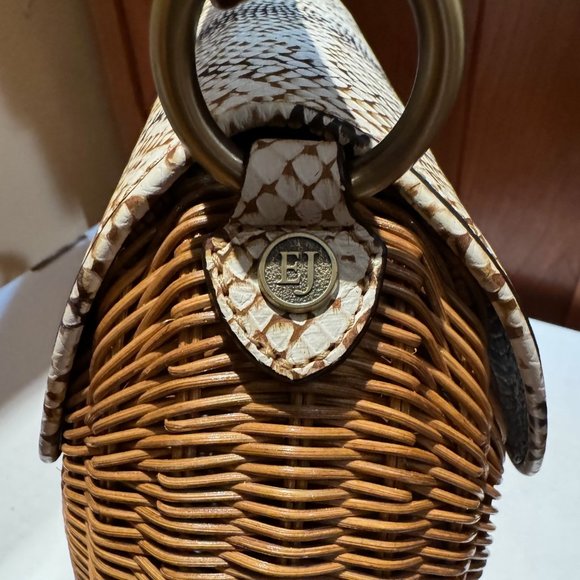 Eric Javits Vintage Snakeskin Wicker Top Handle Handbag - Picture 14 of 14